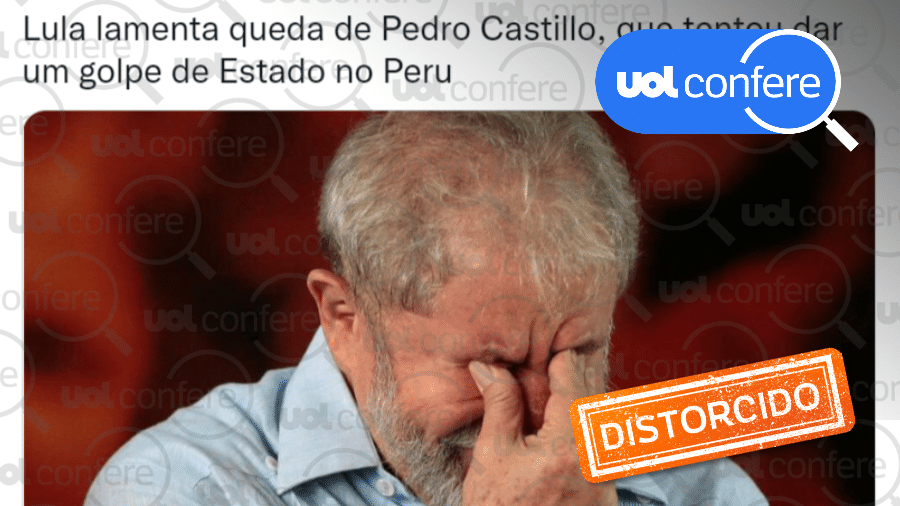 08.dez.2022 - Lula lamentou pela situação no Peru, não sobre impeachment de Castillo - Arte/UOL sobre Reprodução/Twitter