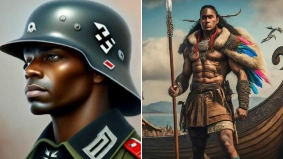 Imagens criadas pelo Gemini, IA do Google, mostram um oficial nazista negro e um viking indígena, duas incorreções históricas