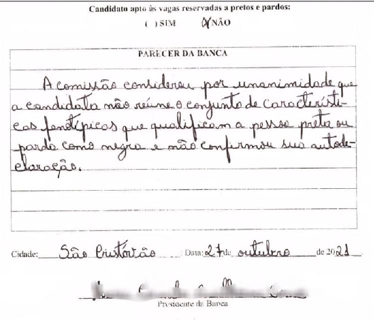 Resultado da comissão de heteroidentificação da UFS Resultado da comissão de heteroidentificação da UFS