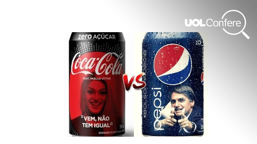 Montagem compartilhada em blogs sugere disputa entre fabricantes de refrigerantes com Pabllo Vittar (esq.) e Bolsonaro - 