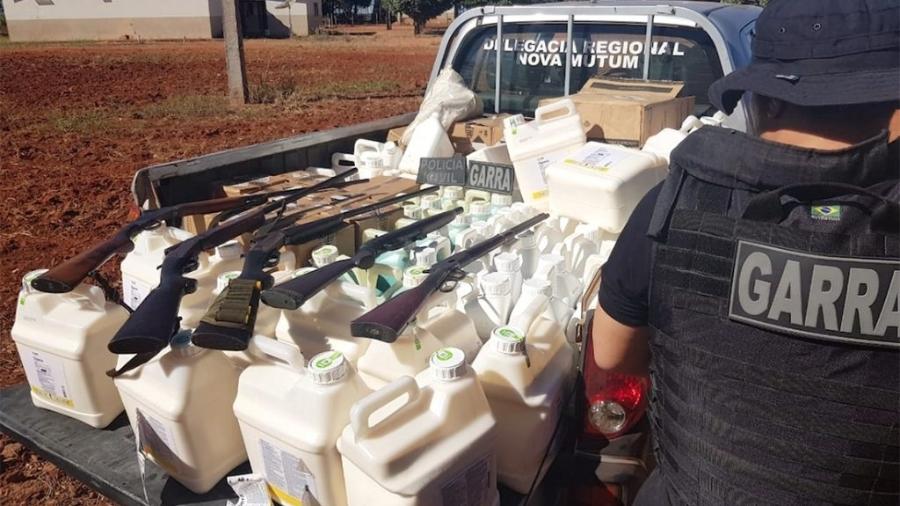 Operação em Nova Mutum (MT) apreendeu agrotóxicos roubados e armas usadas por quadrilha nos assaltos às fazendas - Divulgação