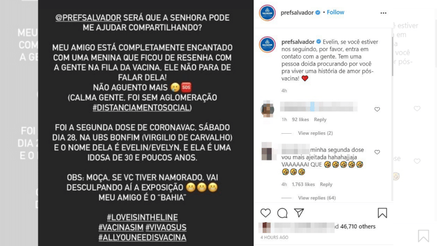 Prefeitura de Salvador compartilhou mensagem incentivando "história de amor" - Reprodução/Instagram