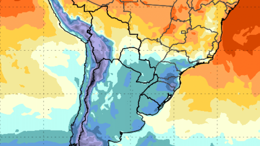 Mapa mostra previsão de temperaturas para o Sul, Sudeste e Centro-Oeste nos próximos dias