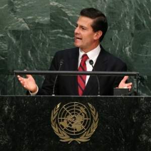 O presidente mexicano, Enrique Peña Nieto, ao discursar na Assembleia Geral das Nações Unidas, em Nova York (EUA) - Jason Szenes/ EFE