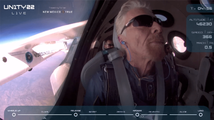 Richard Branson durante trajeto para voo espacial - Virgin Galactic/Reprodução - Virgin Galactic/Reprodução