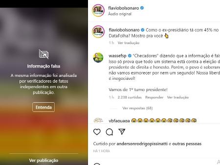 Instagram marca que vídeo de Flávio sobre Datafolha é fake news