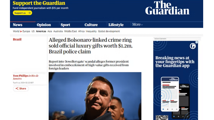 Página do britânico The Guardian