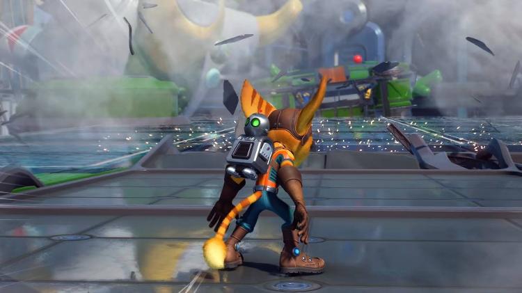 Cena de "Ratchet & Clank: Em Uma Outra Dimensão" durante teste com o PlayStation 5 Pro