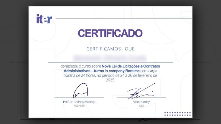 Certificado de curso contratado pelo governo de RR com assinatura de André Mendonça