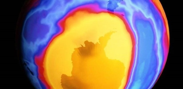 Buraco na camada de ozônio em 2000 registrado pela NASA, a agência espacial dos EUA - NASA-SCIENCE PHOTO LIBRARY