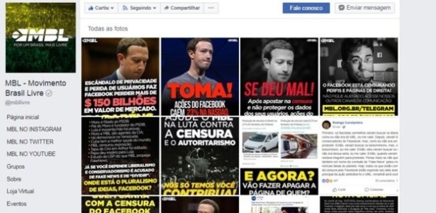 Ao longo do dia, a página do MBL no Facebook dedicou-se a denunciar a suposta 'censura' da rede