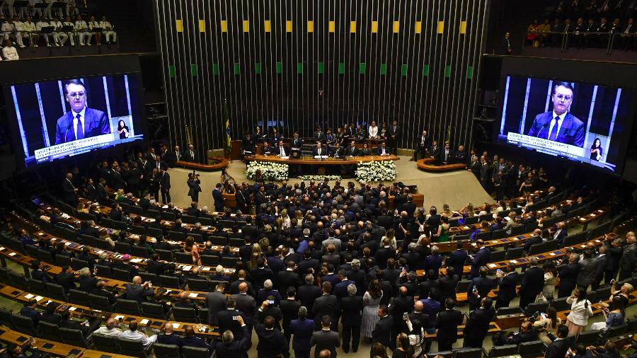 O presidente eleito Jair Bolsonaro toma posse, em sessão solene no Congresso Nacional (1.jan.2019) - Nelson Almeida/AFP