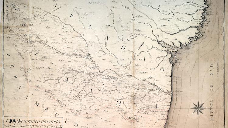 Mapa do Piauí em 1761, mostrando o litoral piauiense para além do rio Timonha