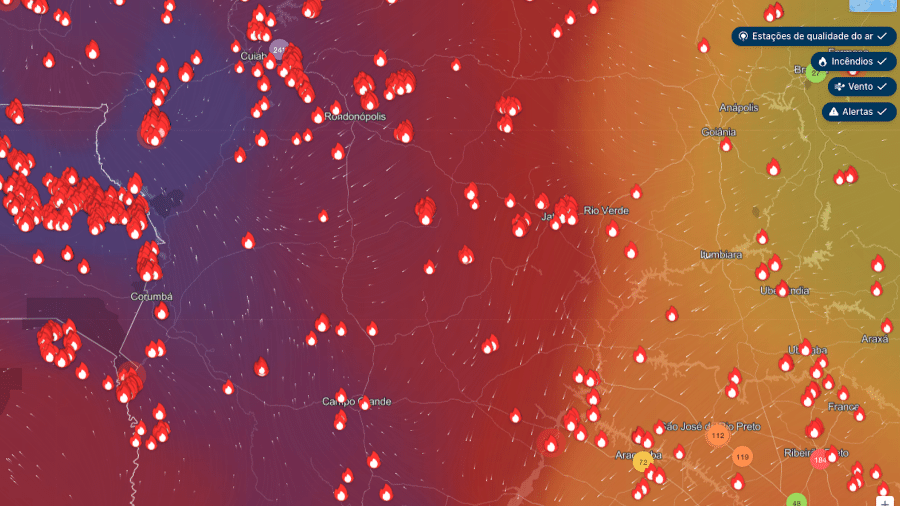 Mapa da IQAir mostra áreas no Brasil com qualidade de ar muito pior do que a registrada em São Paulo