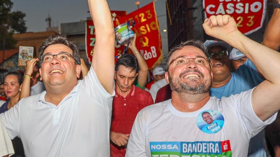 O governador do Piauí, Rafael Fonteles (PT), e o deputado estadual Fábio Novo (PT-PI), candidato derrotado à prefeitura de Teresina, em campanha