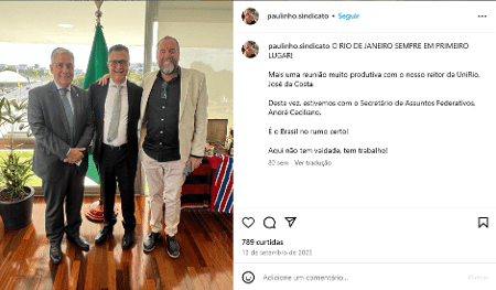 André Ceciliano, o reitor da Unirio, José da Costa Filho, e Paulinho do Sindicato André Ceciliano, o reitor da Unirio, José da Costa Filho, e Paulinho do Sindicato