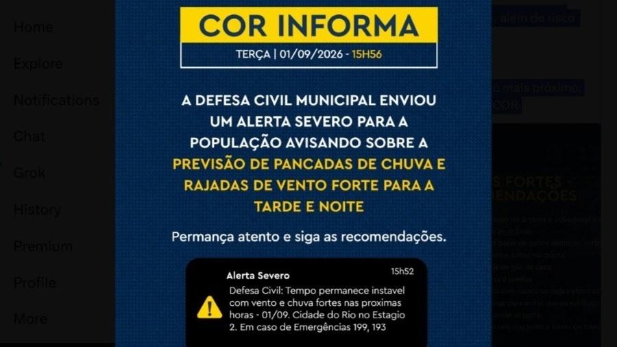 Defesa Civil Rj Defesa Civil emite alerta severo para vento e chuva fortes no Rio