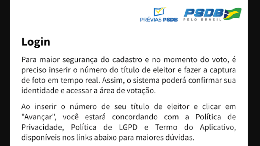 17.out.2021 - Tela do aplicativo PSDB Prévias - Reprodução/App Prévias PSDB