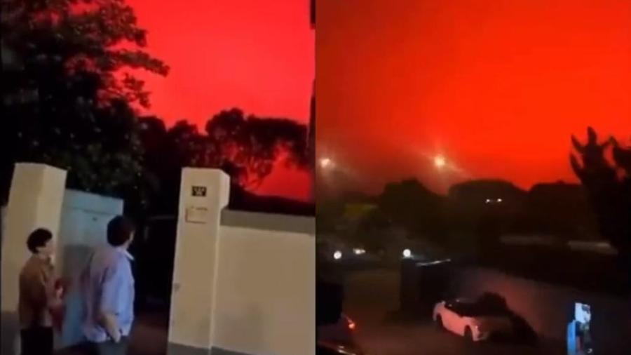 Céu vermelho que assustou moradores de cidade portuária na China foi causado por refração de luz - Twitter/Reprodução de vídeo