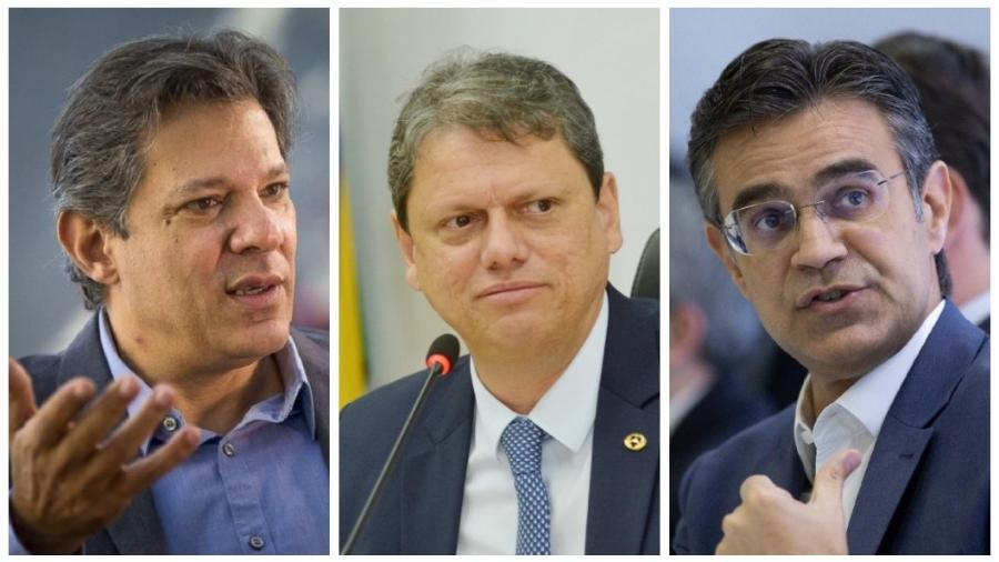 Fernando Haddad, Tarcísio Gomes e Rodrigo Garcia; cenário permaneceu estável na comparação com a rodada anterior dda pesquisa - Reprodução