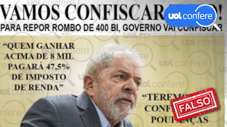 16.nov.2022 - Montagem falsa do Jornal do Brasil diz que Lula vai confiscar poupanças e aumentar IR - Arte/UOL sobre Reprodução