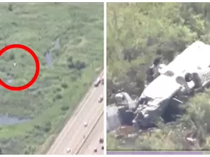 Avião cai ao bater em placa de rodovia e deixa dois feridos nos EUA