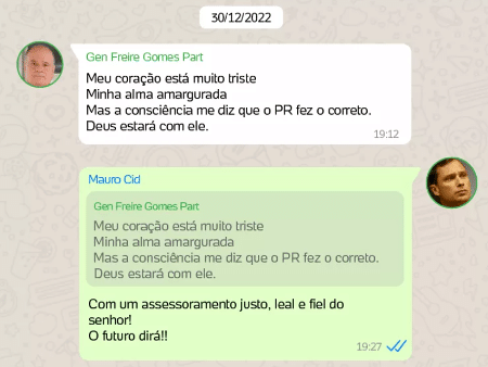 Troca de mensagens entre Mauro Cid e Freire Gomes foi revelada na série "O Zap do Cid" Troca de mensagens entre Mauro Cid e Freire Gomes foi revelada na série "O Zap do Cid"