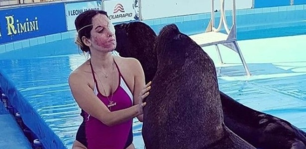 A modelo italiana Gessica Notaro voltou ao trabalho como treinadora de leões marinhos - Gessica Notaro/Facebook