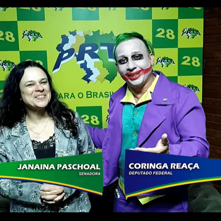 Candidata ao Senado Janaína Paschoal ao lado do candidato a deputado federal Coringa Reaça - Divulgação/ @janainacpaschoal