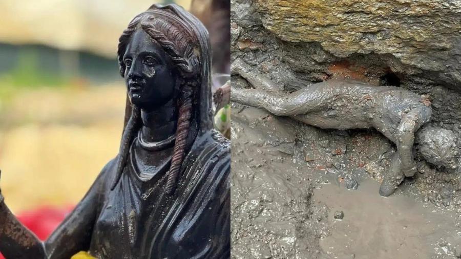 Arqueólogos na Itália desenterraram 24 estátuas de bronze antigas - Reprodução/ANSA