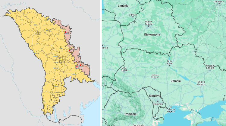 Mapa mostra em destaque a área da Transnístria; país é vizinho da Ucrânia