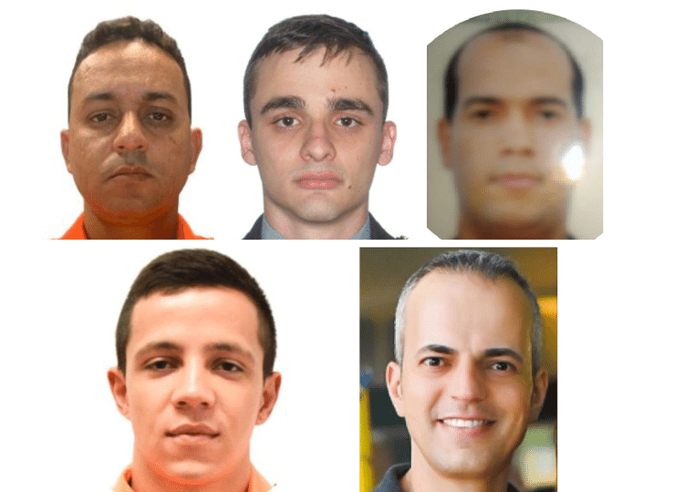 Capitão Wilker Tadeu Alves, tenente Victor Sterling, sargento Welerson, sargento Gabriel, médico Rodrigo Trindade e enfermeiro Bruno Sudário