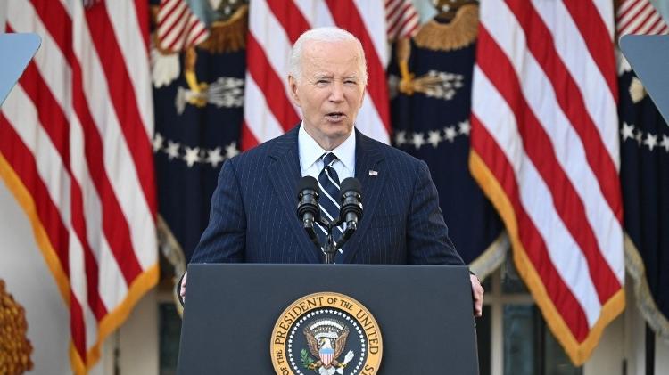 O presidente dos EUA, Joe Biden, discursa à nação no Rose Garden da Casa Branca em Washington, DC, em 7 de novembro de 2024, após Donald Trump vencer a eleição presidencial