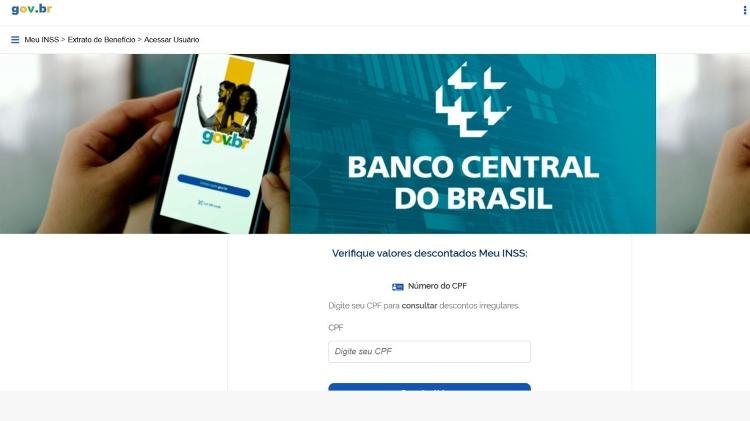 Criminosos criaram site falso com promessa de restituir valores cobrados de forma indevida de aposentados e pensionistas do INSS. Site usa logo do Banco Central e do gov.br, mas não é o oficial. Criminosos criaram site falso com promessa de restituir valores cobrados de forma indevida de aposentados e pensionistas do INSS. Site usa logo do Banco Central e do gov.br, mas não é o oficial.