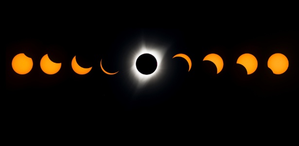 Eclipse solar total visto a partir do Lowell Observatory Solar Eclipse Experience, em Madras, Oregon, nos Estados Unidos - Stan Honda/AFP