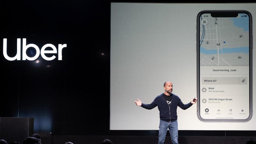 Dara Khosrowshahi apresenta um dos designs da nova proposta do Uber, com tudo em um só app - Uber/Divulgação