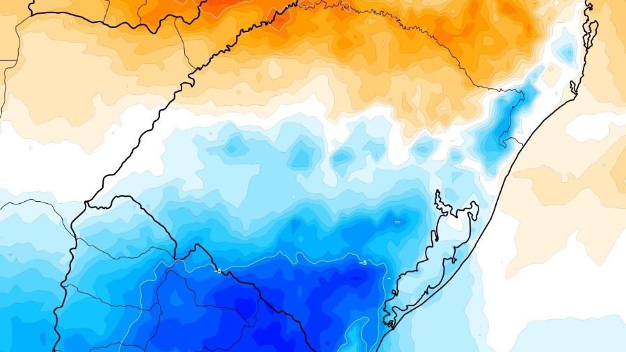 Diferenças de temperatura no Rio Grande do Sul às 6h desta segunda