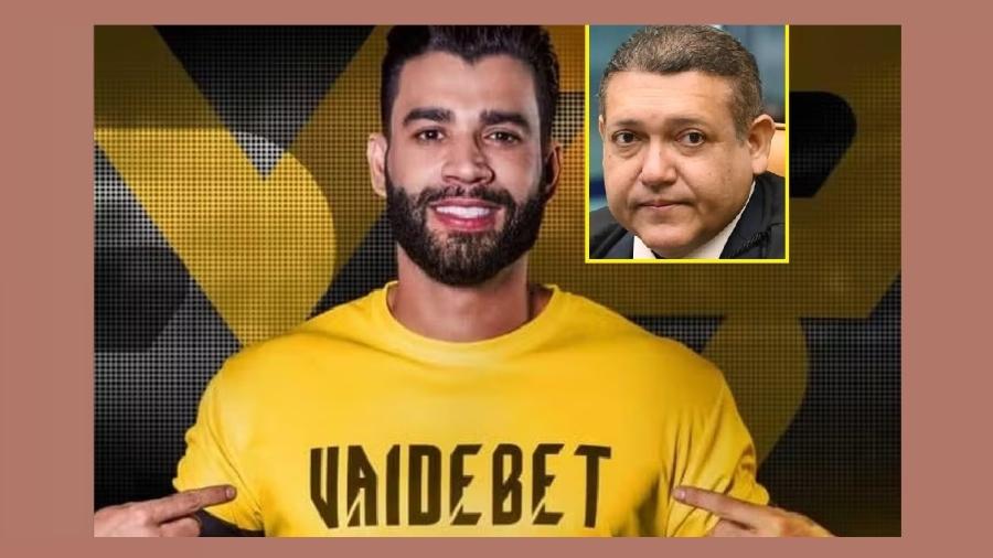 Gusttavo Lima fazendo propaganda da "Vai de Bet". Investigação aponta que ele é sócio da empresa; no destaque, Nunes Marques, que precisa escolher com mais rigor as festas a que ir