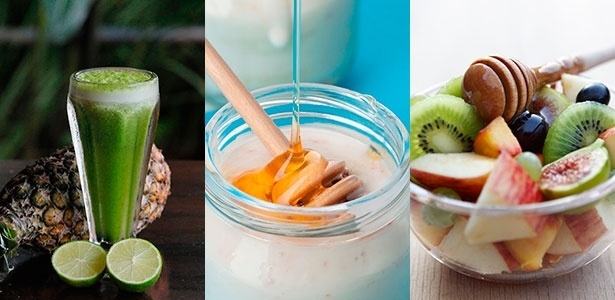 Suco verde, iogurte natural com mel e salada de frutas são opções saudáveis de lanches - Thinkstock