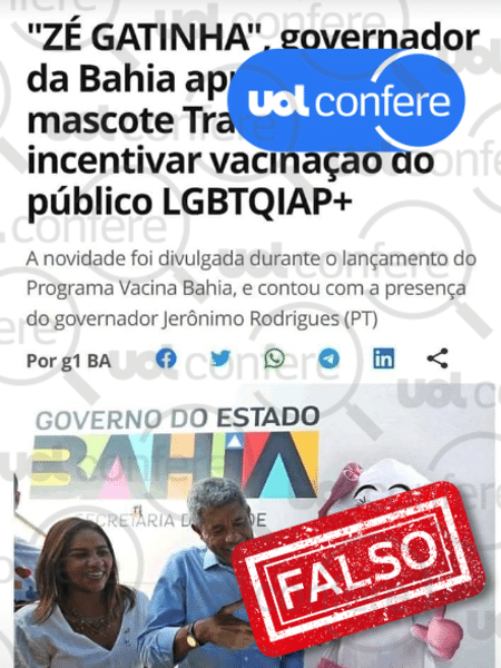 08.mar.2023 - Imagem é montagem e boato foi desmentido pelo Governo da Bahia - Arte/UOL sobre Reprodução WhatsApp