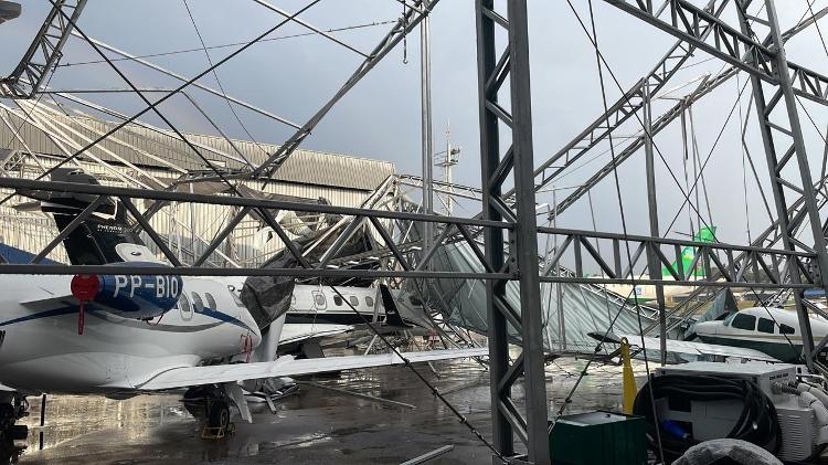 Ventos derrubam hangar no aeroporto da Pampulha