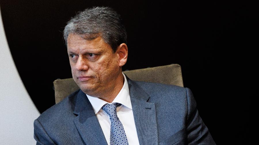 6.mai.2024 - O governador de São Paulo, Tarcísio de Freitas (Republicanos), durante cerimônia no Palácio dos Bandeirantes