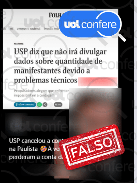 10.abr.2025 - Posts usam notícia falsa da Folha sobre cálculo de público em ato 10.abr.2025 - Posts usam notícia falsa da Folha sobre cálculo de público em ato