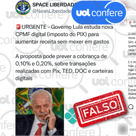 13.jun.2025 - Alegação falsa circula em meio a debates sobre proposta de ajustes fiscais apresentada pelo governo - Arte/UOL sobre Reprodução Instagram
