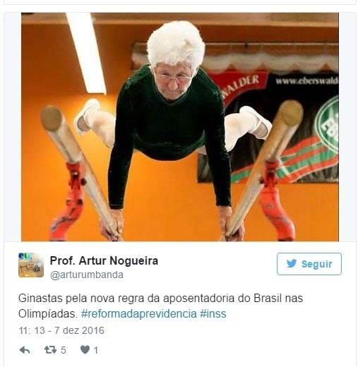 8.dez.2016 - Reforma da Previdência vira piada nas redes sociais - Reprodução/Twitter