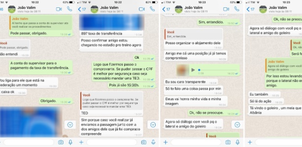 Conversa entre golpista que se passa pelo técnico João Vallim e possível vítima - Reprodução