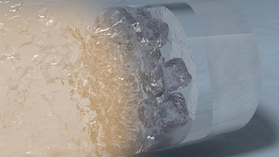 Esta ilustração mostra como o calor e a pressão gerados pelos lasers possibilitam a formação de cubos de gelo superiônicos - LLNL/Divulgação