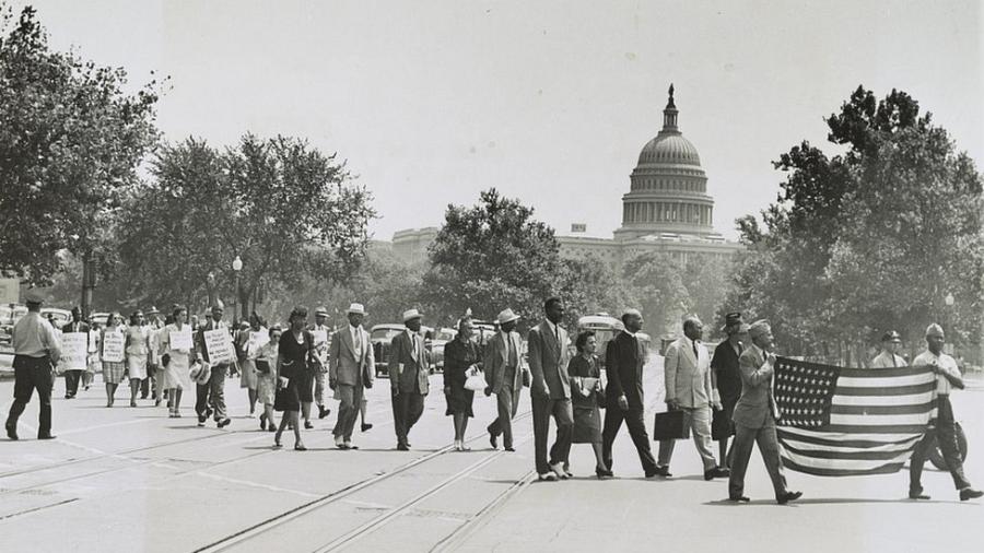 Protesto em 1946, em Washington, contra linchamentos no Sul do país - Library of Congress