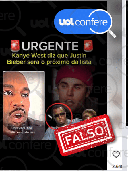 1.out.2024 - É falso que Kanye West gravou vídeo sobre ameaças de Diddy a Justin Bieber