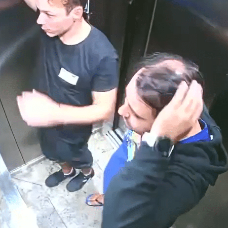 Imagens do elevador mostra Breno Ribeiro Freire e David Dal Rio da Silva